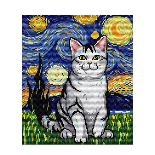 te Stellata e Gatti Modello Artistico DIY Ricamo un Punto Croce 11CT Kit H2X1
