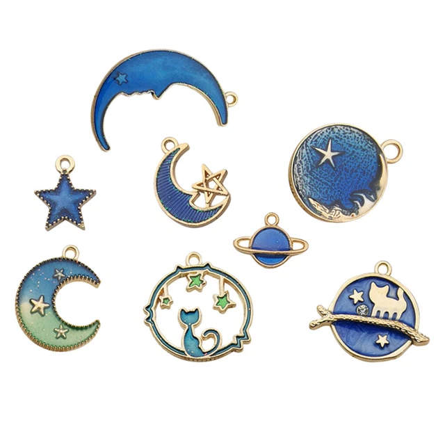 8 Stück Mond Stern Emaille Charms Anhänger Schmuckherstellung Charms Perlen