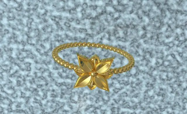 Massiv 10K Gelbgold Charm große Blume vier Blätter Perle Siegel Ring