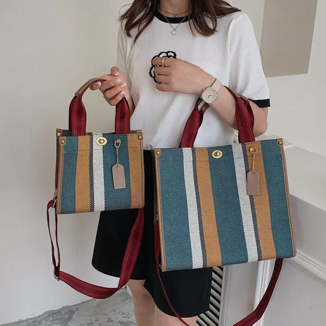 Canvas Stripe Tote Bag Shoulder Crossbody Bags Large Women's Handbags Handbag