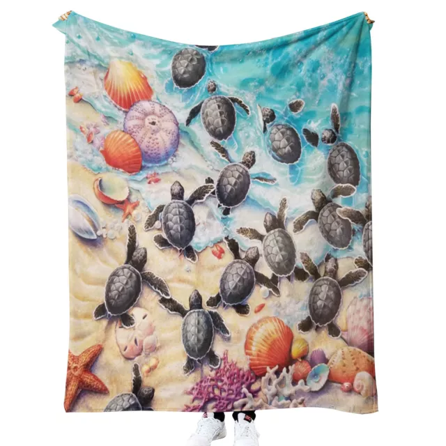 Cute Sea Turtle Blanket Soft Fuzzy Sherpa Fleece Blanket For Sofa Couch Bed