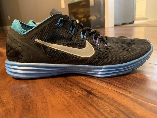 Nike Lunar Hyperworkout XT+ 532224-002 Womens Size 8 Black Blue Running Shoes