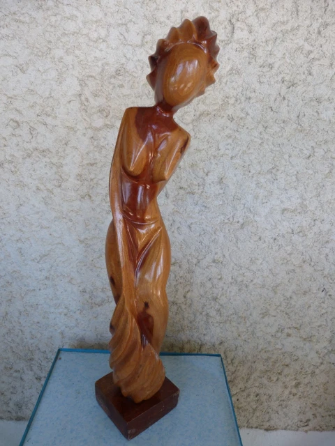 Sculpture Femme Dénudée En Bois Vernis – Statuette Figurine – Déco Intérieur