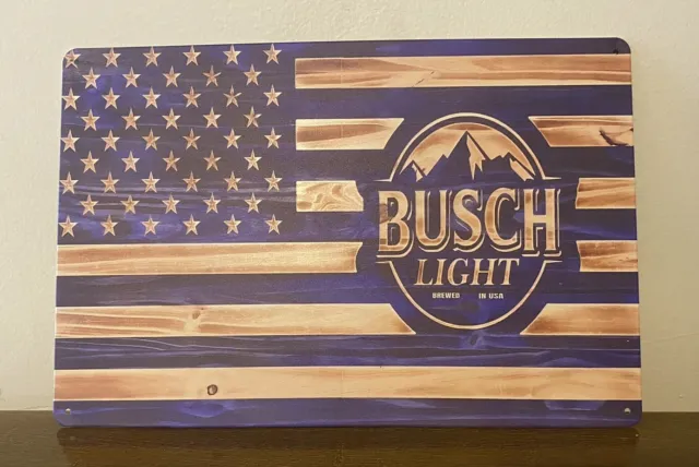 Busch Light Sign - Metal / Tin - American Flag - Blue And Gold - NEW