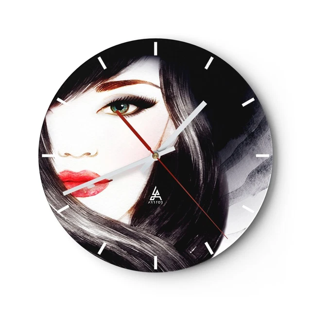 HORLOGE MURALE EN verre 30x30cm Silencieuse femme visage Wall Clock