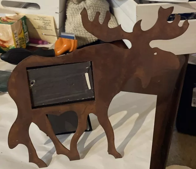 Moose / Elk shaped 8x8” in rustic metal picture frame  for 3x2 in photo