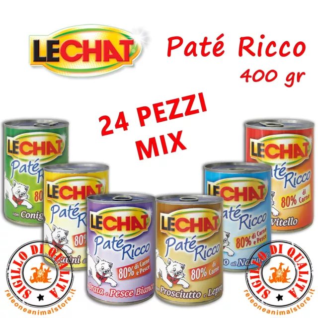 LECHAT Patè Ricco Gatto 24X400 gr Gatti pate' Scatolette Gatto Gusti Mix