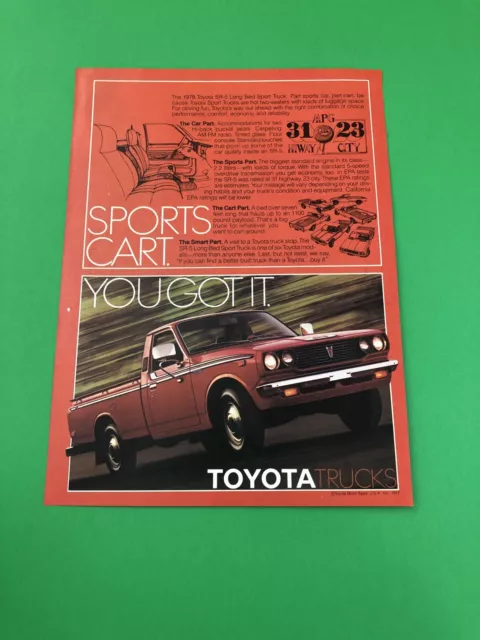 1977 1978 Toyota Sr-5 Sport Sr5 Pick Up Truck Original Print Ad Advertisement