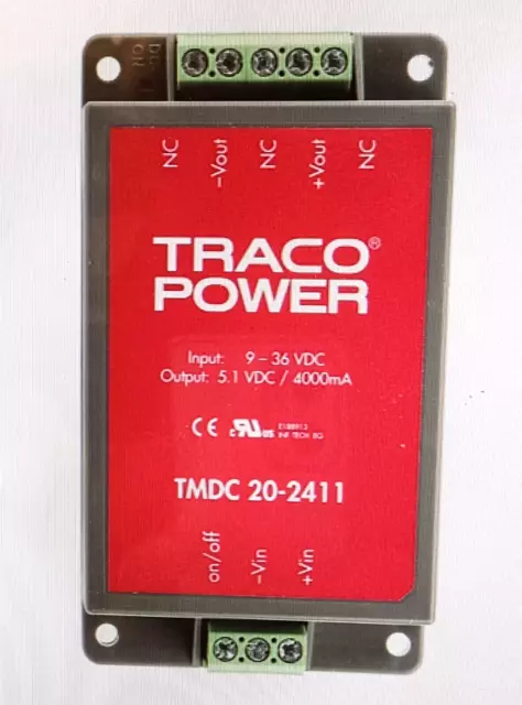 TRACO POWER TMDC 20 DC-DC Converter, 5V dc/4A Output, 9-36 V dc Input, 20-2411