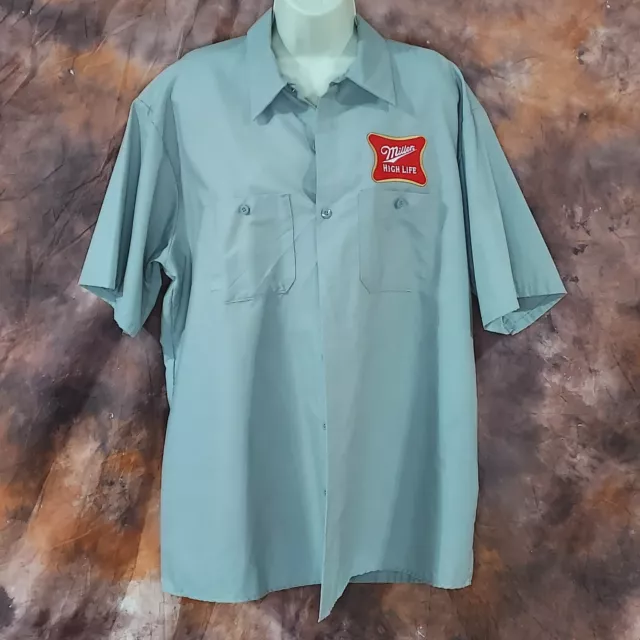 Miller High Life Beer Work Shirt Men's Red Kap Gray Short Sleeve Button XL