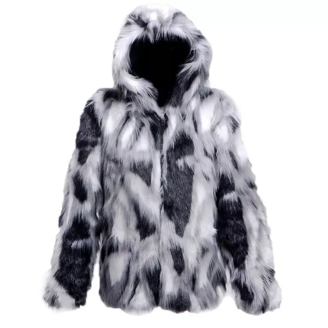 Winter Mens Luxury Faux Fur Furry Warm Thicken Coat Jacket Outwear Parka Hooded