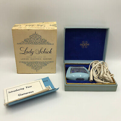 Afeitadora eléctrica vintage para dama Schick azul en caja original con accesorios
