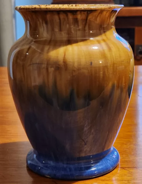 Australian pottery 1930s Regal mashman blue and brown drip glaze vase 