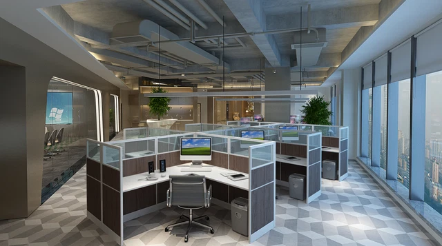5X5 Cubicles -51″ H- SIX MAN U Shape glazed Office Workstations -V
