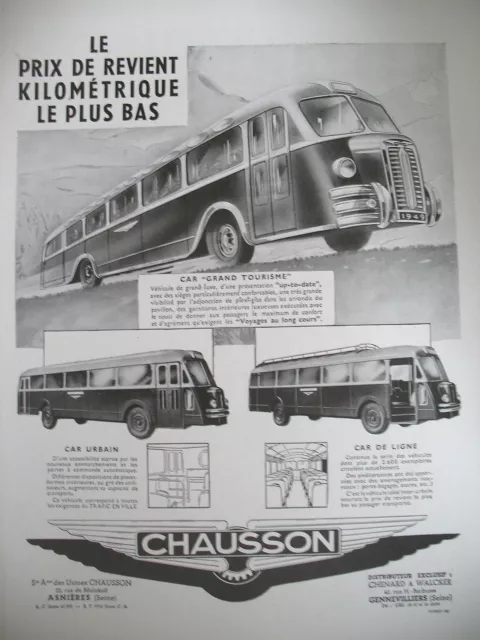 Publicite De Presse Chausson Autocar Grand Tourisme Car Urbain French Ad 1948