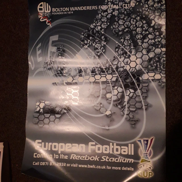 Bolton Wanderers 2005 raro poster pubblicitario Reebok UEFA COPPA Europea
