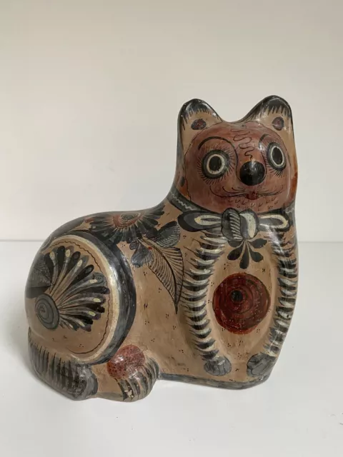Large Car Figurine Hand Painted Mexican Tonala Folk Art Pottery - Marked Mexico