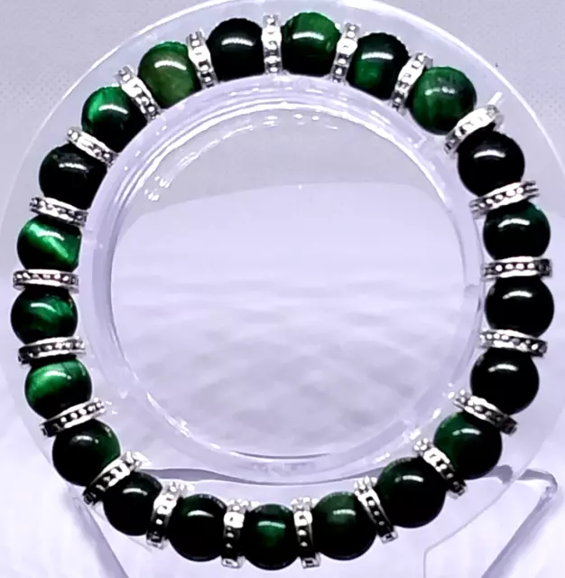 Handmade Green TIGERS EYE Gemstone Bracelet Natural Healing Stretch 8mm Beads