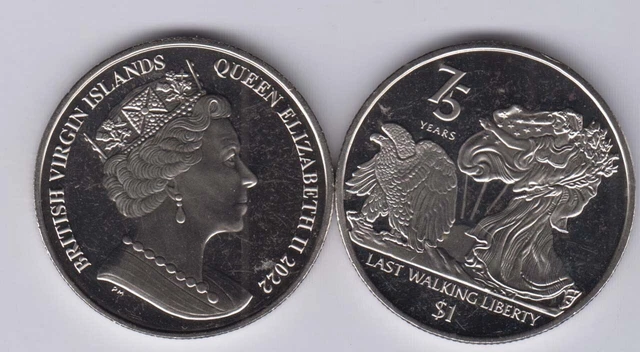BRITISH VIRGIN ISLANDS $1 2022 Cu Ni Crown, Walking Liberty