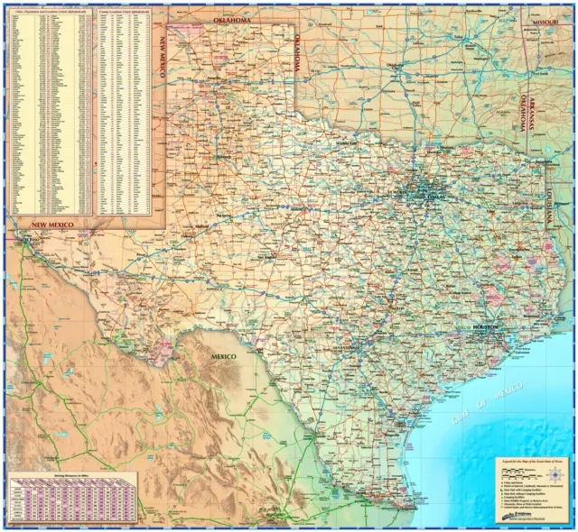 Wide World *TEXAS* USA Physical/Political Wall Map (3 Sizes) ...Laminated