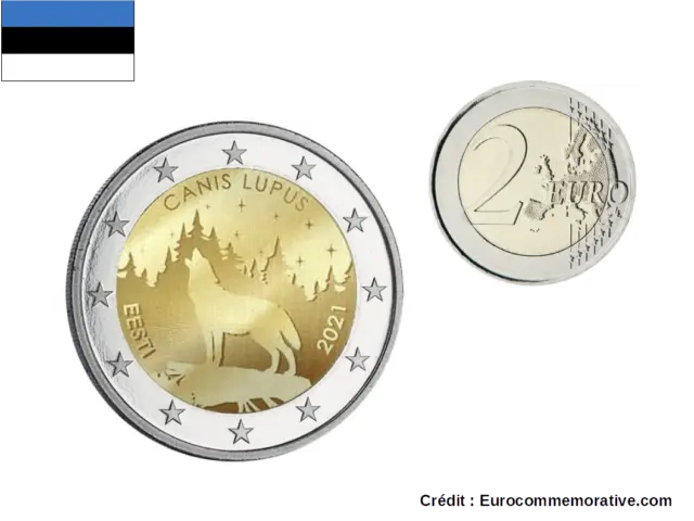 2 Euro Commemorativa Estonia 2021 Canis Lupus Lupo UNC