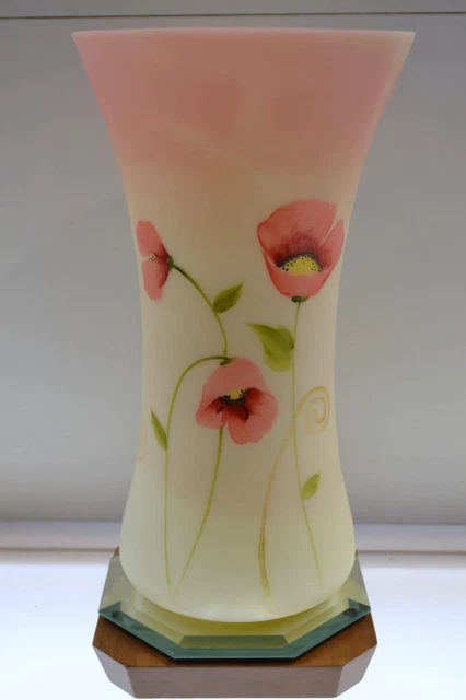 FENTON VASE Y Burmese POPPIES Showcase dealer EX #d 170 8559HP NIB FREEusaSHIP