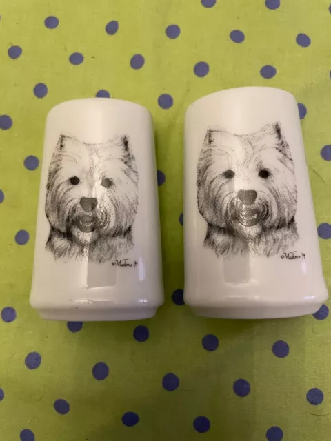 Westie West Highland Terrier Dog Salt Pepper Shakers Ceramic w/Stoppers
