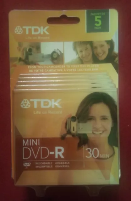 NEW TDK ELECTRONICS DVD-R MINI DVD DISC CAMCORDER-(5 total discs)