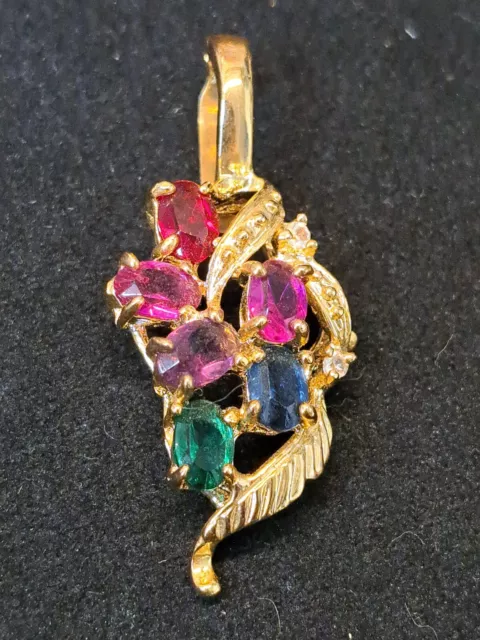 Vintage Retro Signed Roman Multi-Colored Marquis Rhinestone Pendant