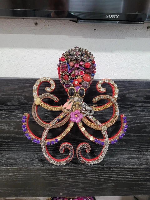jewelry art Octopus, Beach House Decor, Wall Art, Upcycled Jewelry Mosaic, Art