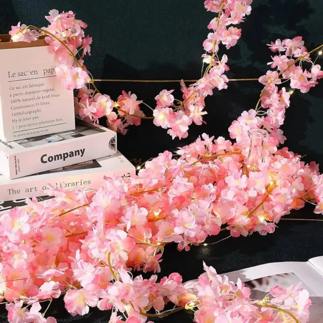 Cherry Blossom String Light 20led Artificial Flower Garland Vines Fairy Lights