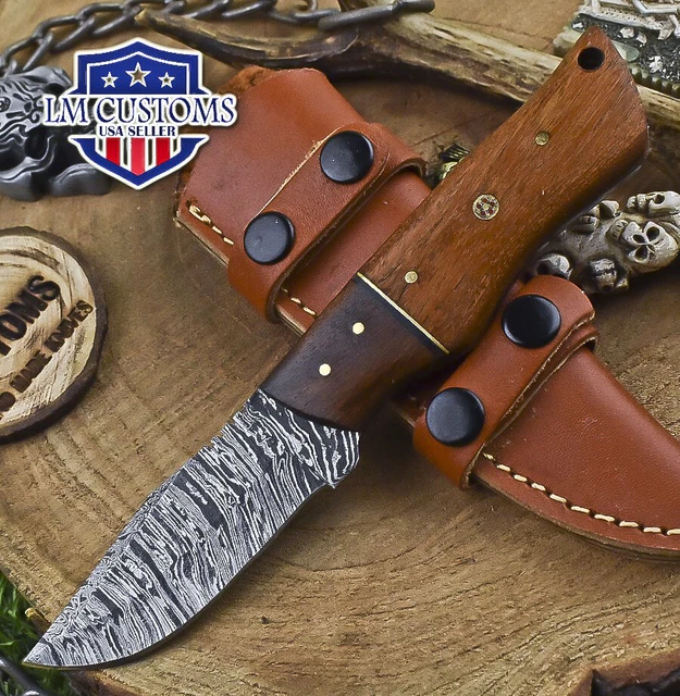 Hand Crafted Skinner Knife Fire Damascus Walnut Wood Wooden Bolster Fishing