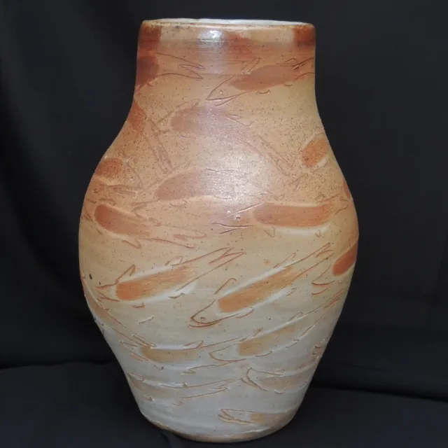 Studio Art Pottery Swimming Fish Design Vase Signed On Base