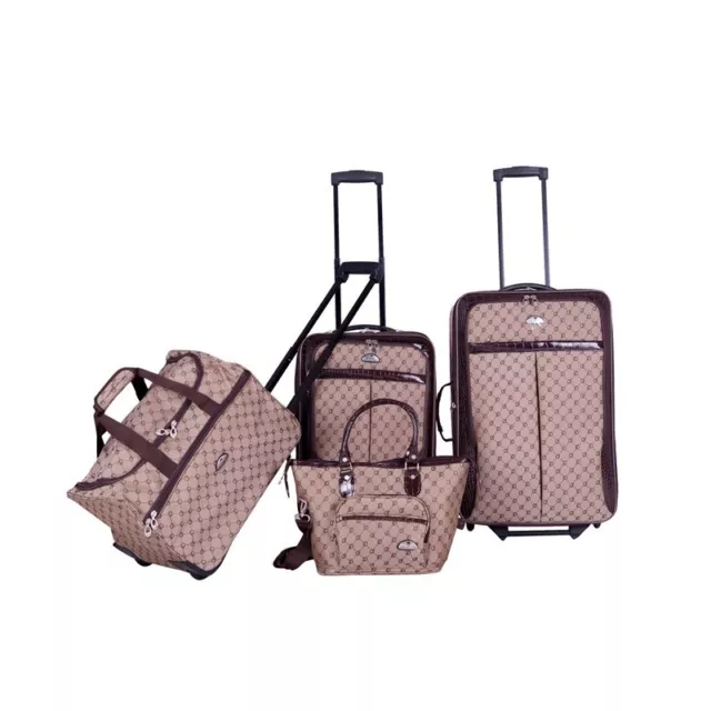 American Flyer Signature Fabric 4 Piece Luggage Set in Brown