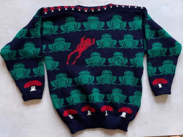 Vtg 1980s Mens Women’s Tulchan Novelty Frog Toadstool Wool Jumper