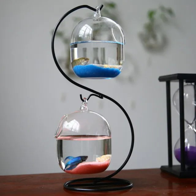 Double-deck Suspended Transparent Hanging Glass Fish Tank Infusion Bottle Aquari 3