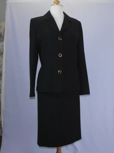 Tailleur jupe polyester et laine noire "Paul Mausner" entièrement doublé