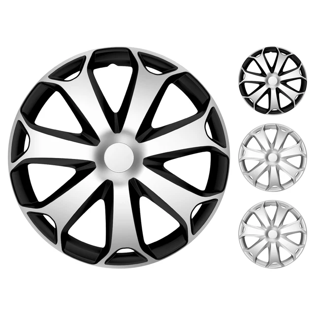 Lot De 4 Enjoliveurs 16 Pouces Argent/noir PETEX - En Plastique ABS - Pour Jantes De 16 Pouces