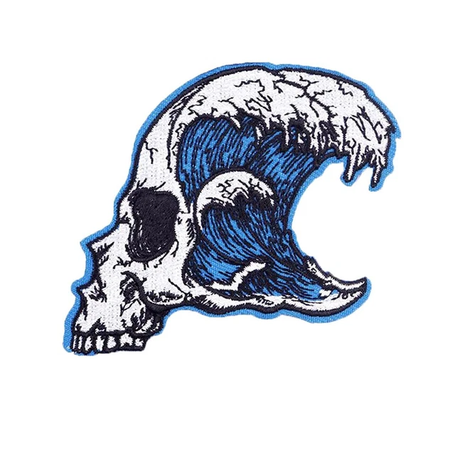 Waves Punk Skull Patch Iron On Embroidered Patches For Clothing Stickers Biker