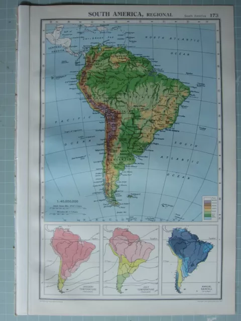 1952 Map ~ South America Brazil Bolivia Argentina Temperature Rainfall