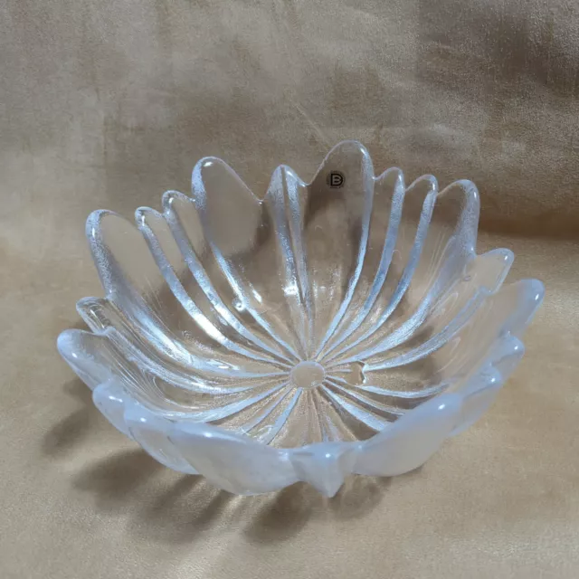Dartington 24% Lead Crystal Bowl Large Palm Art Glass Dish with Stickers Vintage