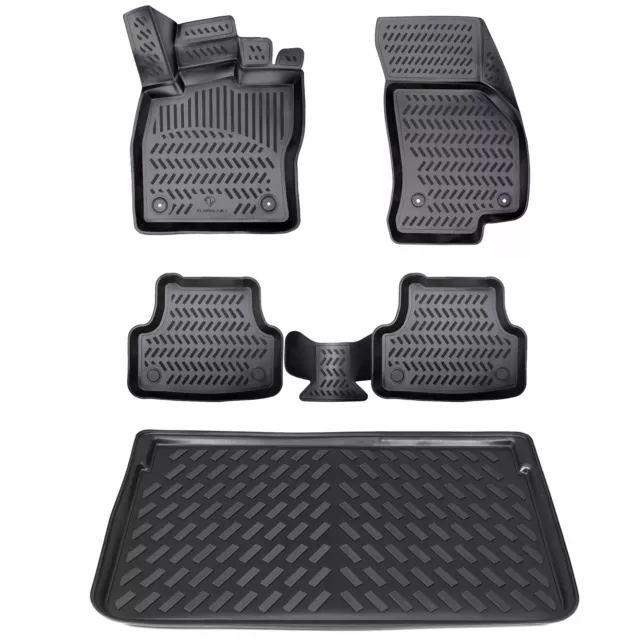 ELMASLINE 3D Gummimatten& Bac Coffre Kit pour VW Polo Ab 2017 Tapis de Sol Bord