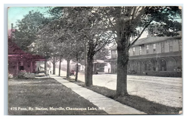1910 Mayville, NY Postcard- PENNSYLVANIA RAILWAY STATION Chautauqua Lake