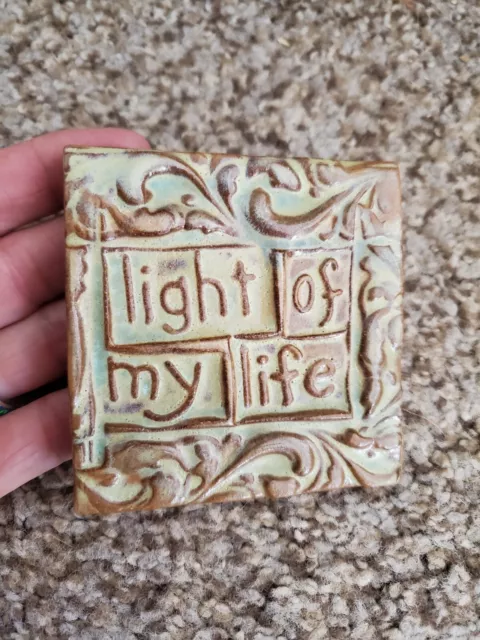 Small 3" x 3" Clay Glazed Tile "Light of My Life" Pretty Love Decor Wall Art