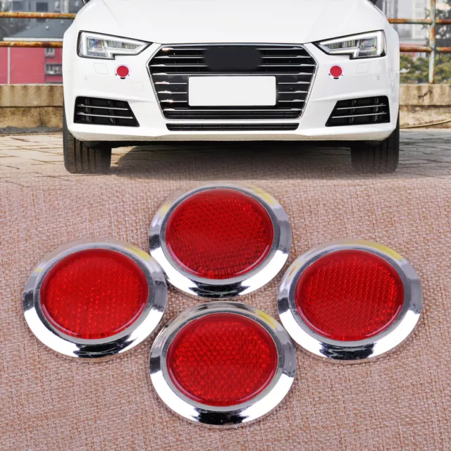 4pc Red Car Reflective Sticker Self Adhesive Reflector Chrome Plastic Round Nm