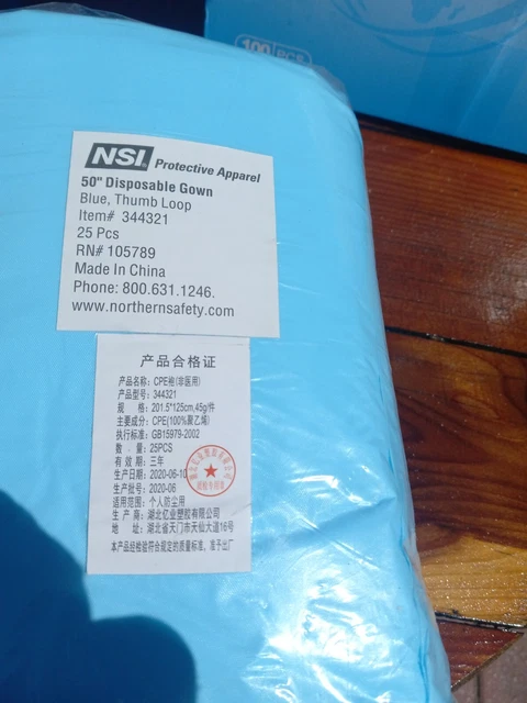 NSI Protective Apparel 50” Disposable Gown Blue, Thumb Loop 25 Pcs