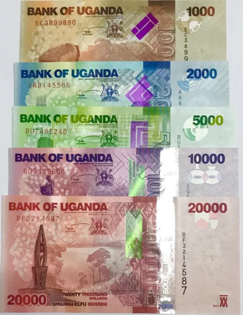 Uganda Set 5 Pcs 1000 2000 5000 10000 20000 Shillings Random Date P 49 - 53 UNC