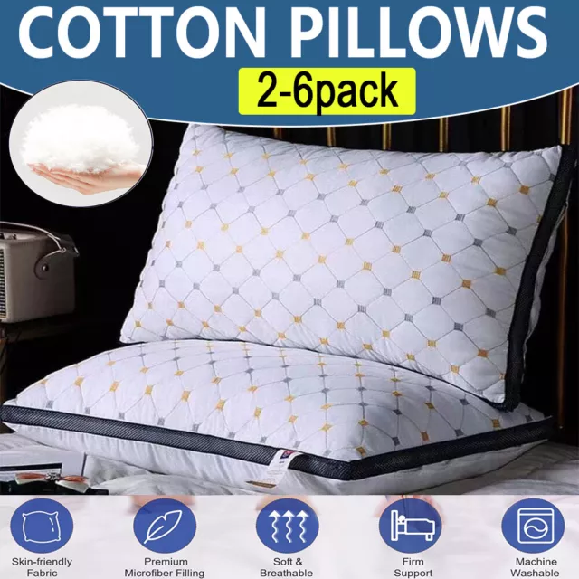 2/4/6 Pack 100% Cotton Checke Pillows With Cover Adjustable Filler Hotel Quality