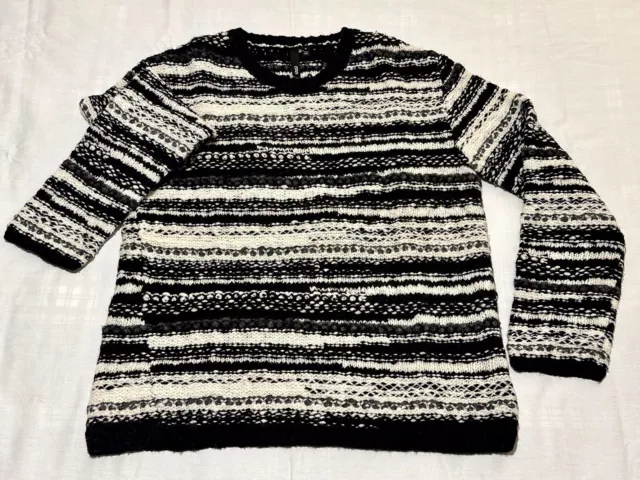 Edun Chunky Wool Blend Sweater Abstract Pattern Black/White/Gray EUC Men’s XL