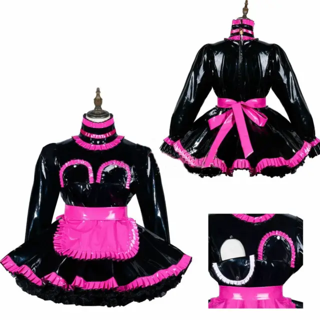 FRENCH MAID SISSY Girl lockable Black PVC Dress cosplay costume Tailor ...